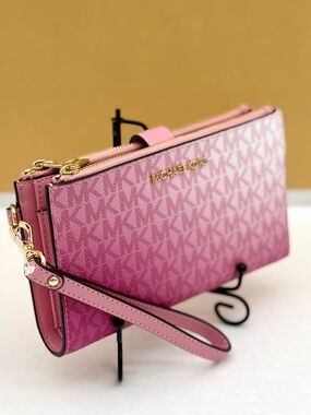 Michael Kors Pink Ombre Signature Wristlet Wallet with Gold Hardware